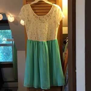 Teal and white lace dress size M